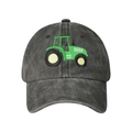 Berretto da baseball in cotone lavato grigio antracite con ricamo di trattore verde acceso - Regolabile / Grigio con trattore verde dettagliato