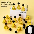 Set of 15 mini yellow party hats with black smiley face and pom pom for cake toppers - Smiley Face Pom-pom Hats (15 Pcs)
