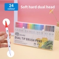 Dual-tip 24-color watercolor marker set with brush and fine points in clear box - 24 Colors White Barrel