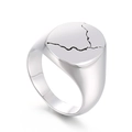 Polished silver stainless steel signet ring with unique cracked texture on circular top - US 9 / Oval (KR105943-GC)