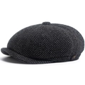 Classic dark grey herringbone newsboy cap with traditional eight-panel design for men - Adjustable (55-59cm) / Black (Dark Gray Herringbone)