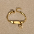 Gold stainless steel Figaro bracelet featuring an ID plate and crystal letter W charm - Gold Letter W