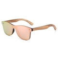 Polarized sunglasses with rose gold mirrored lenses and light brown wooden temples - Bright Black Frame Zebra Wood Leg Pink Mirror Lens