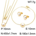 Golden stainless steel jewelry set featuring elegant round pearls on necklace and bracelet - Classic Round Pearl Style (KS220232-HR) / Gold