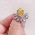 Luxury crown ring with a pear-shaped yellow diamond and V-shaped white diamond accents - Crown Shape / Yellow Rhinestone Ring (Adjustable)
