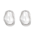 Baroque style irregular fluid metal stud earrings in silver finish for women - Silver Fluid Metal Earrings (0472)