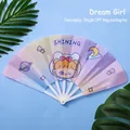 Portable cartoon folding fan with purple blue gradient and shining girl design - Dream Girl