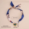 Collana foulard floreale blu con ciondolo a cuore verde acqua bordato d'oro in acciaio - Sciarpa con Stampa a Catena Blu Pendente a Cuore Teal Oro (4#)