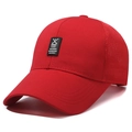 Red breathable mesh baseball cap with GOLF rubber patch shown at 45-degree angle - Adjustable / Red