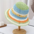 Cappello da pescatore in paglia arcobaleno fatto a mano con righe colorate e maglia traforata - Verde Smeraldo