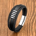 Dettaglio del bracciale multistrato in pelle intrecciata nera con chiusura magnetica argento - Stile 6 (Pelle Nera/Chiusura Magnetica Argentata)