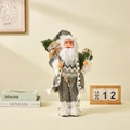 Nordic silver Santa Claus figurine with striped hat and sack in a cozy interior setting - 45cm