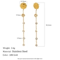 18K gold plated stainless steel sun face tassel earrings with cubic zirconia drops - Gold