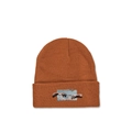 Detail of caramel ribbed beanie showing The Creation of Adam art print on the cuff - M (56-58cm) / Caramel color