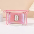Pink laser double-layer cosmetic bag featuring white letter B towel embroidery patch - Peach Red [B]