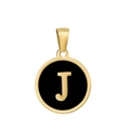 Pendentif rond minimaliste lettre J plaqué or 18k avec finition émail noir - J-Émail Noir