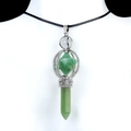 Collar de columna hexagonal Merkaba con colgante de cristal verde y cordón negro - Aventurina Verde
