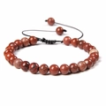 Adjustable 6mm natural red jasper beaded bracelet with handcrafted black woven cord - 6mm / Red Jasper