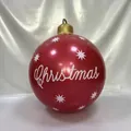 Inflatable red Christmas ball with white stars and golden cap for holiday decoration - Red Christmas Print