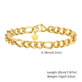 Chunky gold stainless steel link chain bracelet with a round charm and lobster clasp - Cuban Chain With Round Tag Pendant Style (BR-2290)