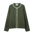 Cardigan da donna in maglia verde scuro con finiture a contrasto e scollo rotondo chic - S / Verde
