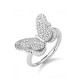 Detailed close-up of a silver butterfly ring with shimmering pavé micro-set cubic zirconia - White Gold Butterfly 06