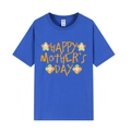 Blue short sleeve Mother's Day T-shirt with happy orange floral printed lettering - Royal Blue (Sunflower)