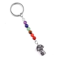Rainbow crystal beads handmade keychain with black and white mushroom stone pendant - Picasso Stone