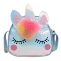 Borsa pranzo olografica a forma di unicorno per bambini con criniera rosa e lustrini - Blu