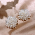 Elegante orecchino a grappolo con perle bianche e zirconi in un design floreale - Stile 12 Orecchini a Bottone Fuochi d'Artificio di Perle