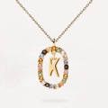18K gold plated 925 silver necklace with letter K pendant and colorful crystals - 925 Silver / Letter K (Gold)