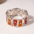 Retro elastisches Armband mit silbernen Sternmotiven und orangefarbener Emaille - Stern Silber Rot Emaille Armband / Rot-Kaffee