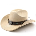 Detail of khaki suede cowboy hat with turquoise beads and a silver star metal badge - M (56-58cm) / Camel