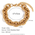 18K vergoldetes Edelstahl-Gliederarmband mit dicker Kette und verstellbarem 17+5cm Verschluss - Rundlinien-Dickkettenarmband (15cm)