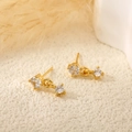 Minimalist double zircon stud earrings in 18K gold finish with prong-set round crystals - Double Zirconia Drop Gold Studs