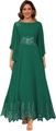 Elegant dark green chiffon evening gown with lace appliques and sequined bell sleeves - US size 2 (S) / Dark Green