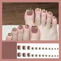 Morandi purple press-on toenails with black French tips and green hearts design - JJP167-B3 Nude Pink Heart Black Edge