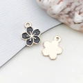Set of two black enamel five-petal flower charms with golden metal alloy plating - Small Sakura (12088) / 1 Piece (12x14mm) / Black