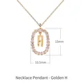 Ciondolo a lettera H in argento 925 dorato con cornice ovale in zirconi 15mm - Stile ciondolo lettera H ovale con pavé di zirconi / Argento 925 / 50cm (40+5+5cm) / Oro
