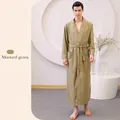 Peignoir gaufré vert moutarde pour homme avec col châle et bordure blanche - XL / Style Homme / Vert moutarde