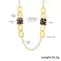 Detail view of leopard print acrylic necklace with length and size measurements - Gold Large Square Leopard