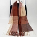 Winter plaid scarf with tassels in dark brown, khaki, and beige cashmere-like knit - Retro Red Coffee Plaid
