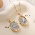 Dual-sided gold and silver peace dove pendant necklace with Espirito Santo engraving - Gold Silver Two-tone-Oval Holy Spirit (Double Sided Rotating)