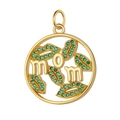 Detailed view of a gold-plated Mom heart pendant with green stones and polished finish - MOM Hollow Pendant-Green Zircon-18