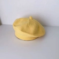 Cute yellow knit beret for babies with a minimalist breathable painter style design - Yellow