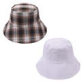 Sun protection bucket hats in classic plaid pattern and solid white for outdoor - One Size / Cyan And White Plaid