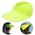 Women's open top sun visor hat in neon yellow breathable crinkle fabric for sports - Neon Yellow
