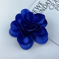 Detail shot of the layered dark blue satin petals on the elegant flower brooch pin - Sapphire Blue