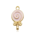 DIY jewelry pink enamel lollipop pendant with golden metal spiral design and hanging ring - Pink Lollipop