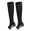 Men's breathable black compression socks with brown heel and toe reinforcement - Knee High Open Toe / Black and Brown Patchwork
